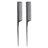 Heat Resistant Rat Tail Combs for Flat Iron Straightening, 2 Pieces Carbon Fiber Anti Static Styling Combs for Women, Fine and Wide Teeth, Black