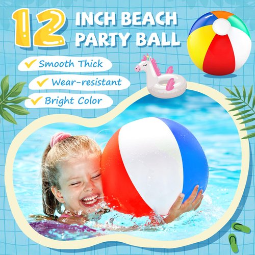 VICHTOP Pool Party Favors, Summer Beach Party Favors for Kids, Pool Party Decorations Supplies Including Beach Balls, Kids Sunglasses, Bubble Wands (36PCS Party Favors)