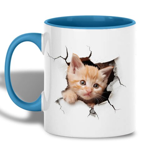 Funny Orange Kitten Cracking Wall Ceramic Mug, 11oz Coffee Cup for Cat Lovers, Animal-Themed Tea Mug, Unique Gift for Birthday, Office, or Home, Reusable Eco-Friendly Mug for Hot Beverages, Milk, Tea