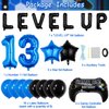 Video Game Birthday Party Set, Level Up 13 Video Game Balloons Controller Balloons Blue Black Stars Aluminum Foil Balloons Kit Decorations (13TH)