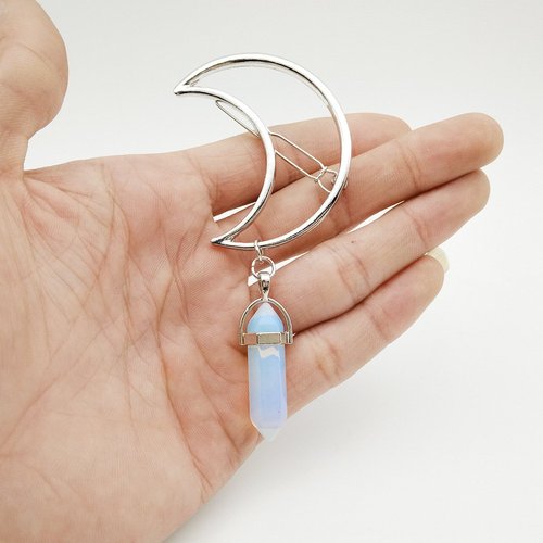 Leiothrix Moon Hair Clips Gergeous Prism Natural Stone Hair Accessories for Women and Girls (Pale White)