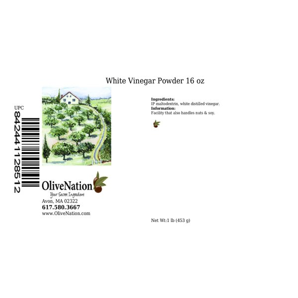 OliveNation Powdered Distilled White Vinegar, Tangy Seasoning for Cooking, Baking, Dressings, Dusting Powder, Non-GMO, Gluten Free, Vegan - 16 ounces