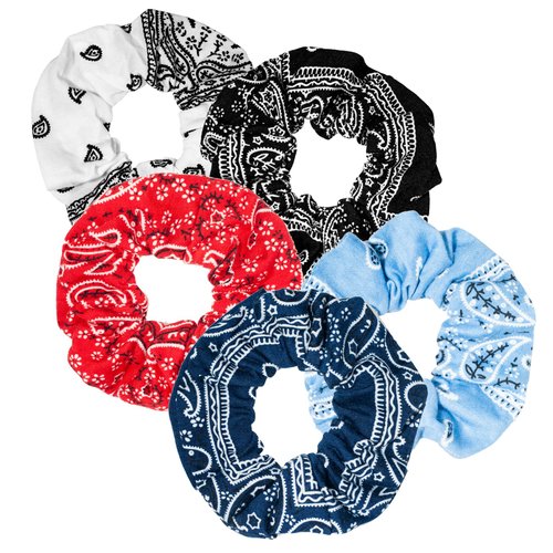 Bandana Scrunchies,5PCS Bandana Scrunchy Hair Ties, Cotton Bandana Print Scrunchies Hair Bands Scrunchy Hair Ties for Women Hair Elastics Ties.