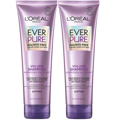 L'Oreal Paris EverPure Volume Sulfate Free Shampoo for Color-Treated Hair, Volume + Shine for Fine, Flat Hair, with Lotus Flower, 2 Count (8.5 Fl; Oz each) (Packaging May Vary)