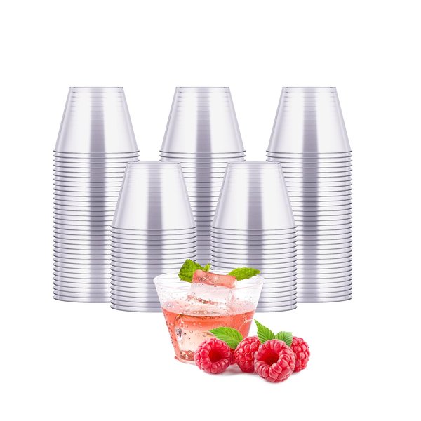 JOLLY CHEF 5 oz 100 Pack Small Clear Disposable Cups, Disposable Plastic Shot Glasses for Parties, Plastic Cocktail Glasses, Wedding Tumblers, Perfect for Halloween Thanksgiving Christmas