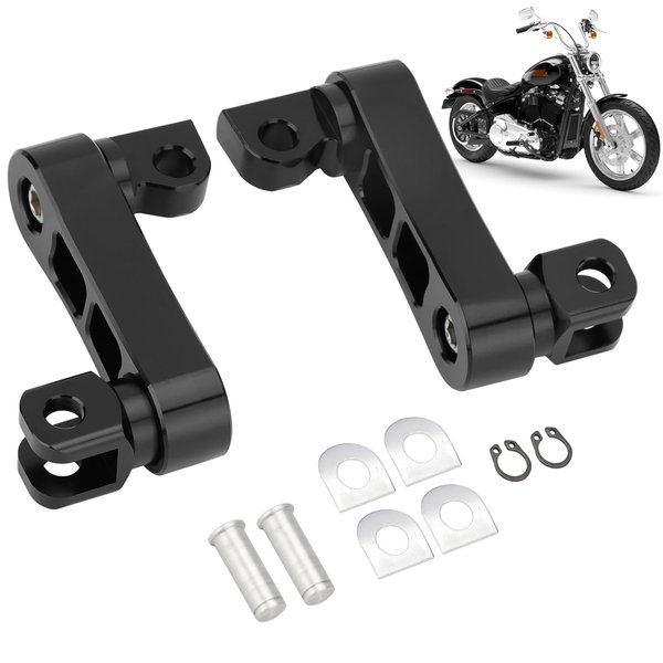 SMOTRCC Highway Footpegs Adjustable Passenger Foot Pegs 2 1/4" Extension Brackets FootPeg Conpatible for Harley Dyna Sportster Softail Touring with Support Foot Pegs (Black)