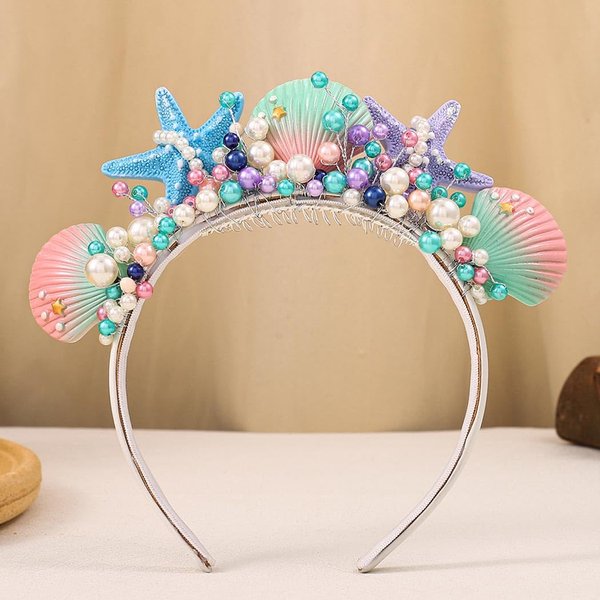CASDRE Starfish Bride Wedding Headband Colorful Pearl Bridal Headpiece Shell Hair Vine Beach Wedding Hair Accessories for Women and Girls