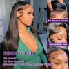 Mayouda 13X4 Lace Front Wig Pre Plucked HD Lace Synthetic Wigs For Black Women Beginner Friendly Long Black Straight Brazilian Heat Resistant Fibers Wigs (30Inch, Natural Black)