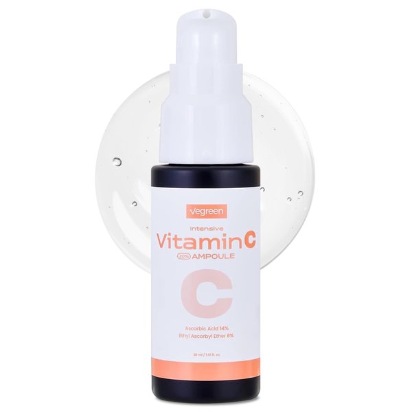 VEGREEN Intensive Waterless Pure Vitamin C Face Serum Ampoule Korean Skin Care | Glass Skin Ampoule Serum Skin Barrier Repair | Age-Defying & Skin Brightening Serum w/Chamomile Extract 1.01 fl oz