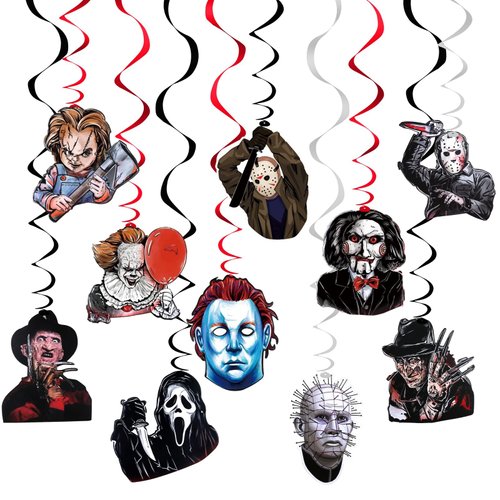 30Pcs Halloween Horror Movie Party Hanging Swirls Decorations, Horror Hanging Swirls Have A Killer Birthday Decorations for Halloween Horror Movie Zombie Vampire Birthday Party Decorations