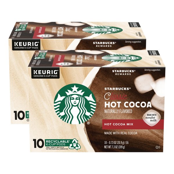Starbucks Classic Hot Cocoa K-Cup Pods, Made with Real Cocoa & Nonfat Milk, K-Cup Pods for Keurig Brewing System, 10 CT K-Cups Per Box (10 Count (Pack of 2))