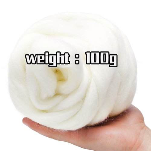 3.53oz Wool Roving Yarn, Fiber Roving Wool Top, Wool Felting Supplies, Pure Wool, Chunky Yarn, Spinning Wool Roving for Needle Felting Wet Felting DIY Hand Spinning (White)