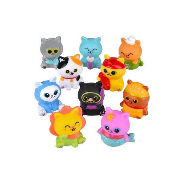 Ten (10) 2" Rubber Bath Toys Animals with Costumes (Cats in Costume)