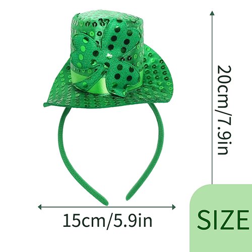 XIELIME St. Patrick's Day Shamrock Headband, 1PCS Green Clover Leprechaun Hat Hair Band Sequin Shamrock Headwear Festival Hair Accessories for Women Girls Kids Holiday Parade Costume Party Supplies