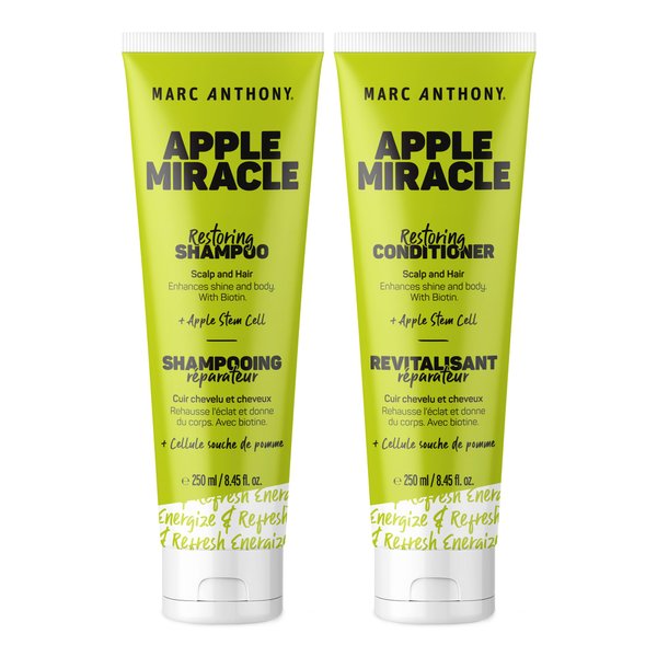 Marc Anthony Shampoo and Conditioner Set, Restoring Apple Miracle - Shine & Volume, Hair Growth, Breakage & Frizz Control - Apple Extract, Biotin, Keratin, & Grapeseed Oil - Dry Scalp & Damaged Hair