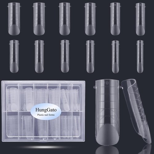 HungGato 120Pcs Half Matte Dual Nail Forms Square Poly Nail Gel Forms Full Cover Reusable C-Curved Wide Nail Molds 12 Sizes for Solid Nail Gel Glue Nail Art Design Salon&DIY