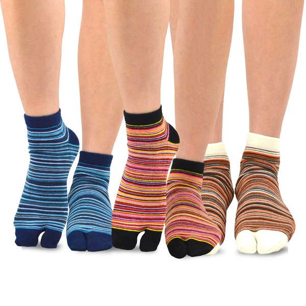 TeeHee Flip Flop Big Toe Cotton Socks 3-Pairs Pack (Mini Stripe)
