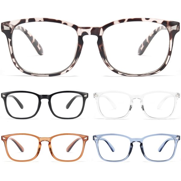 BLS 5 Pack Reading Glasses Blue Light Blocking, Fashion Square Nerd Computer Readers Anti UV/Eye Strain/Glare Women/Men (5 Pack Mix, 3.5)
