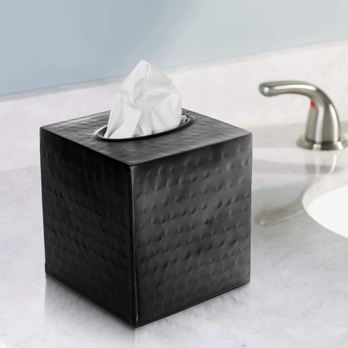 Monarch Abode 19127 Hand Hammered Tissue Box Square Cover Holder and Dispenser, Metal Dresser Accessories for Home and Office Bathroom Decor Vanity, Decorative Tissue Box Holder, Black