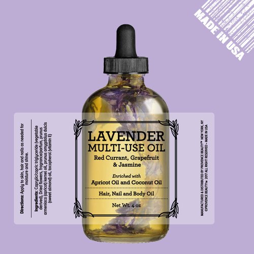Lavender Multi-Use Oil for Face, Body and Hair - Organic Blend of Apricot, Vitamin E, Fractionated Coconut and Sweet Almond Oil Moisturizer for Dry Skin, Scalp and Nails - 4 Fl Oz