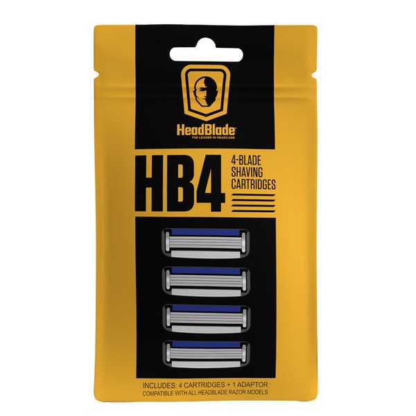 HeadBlade Men's HB4 Refill Shaving Razor Blades. Stainless Steel Blades for No Tugging or Pulling, Shave Less, Works for Face, Body, and Scalp (Pack of 1)