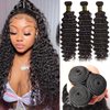 Brazilian Virgin Hair Deep Wave Bundles 100% Human Hair Unprocessed Brazilian Human Hair Deep Curly Bundles Hair Extensions Natural Color (20 22 24)