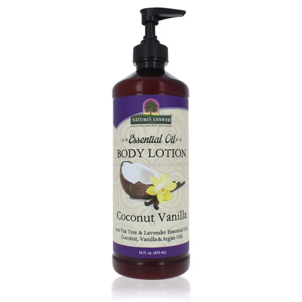 Nature's Answer Coconut Vanilla Body Lotion With Pump, Pure Essential Oil, All Natural, Vegan, Gluten Free, Non GMO 16 FL Oz | For Sensitive Skin | Natural Exfoliation