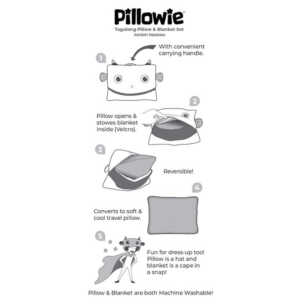 Pillowie - Cute Travel Pillow and Blanket Set - Portable Comfort Item for Children - Mouse