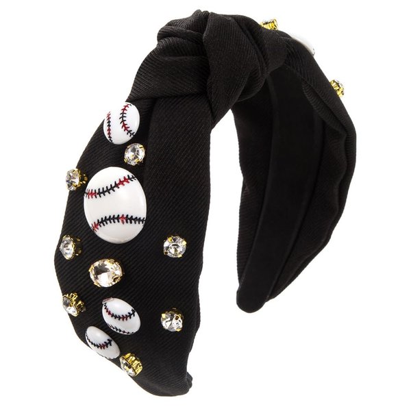 CAFUDEYE Women Baseball Headband Pearl Rhinestone Jeweled Knotted Headband Cross Knotted Hair Hoop Crystal Hairband Elegant Wide Top Knot for Girls (Black)
