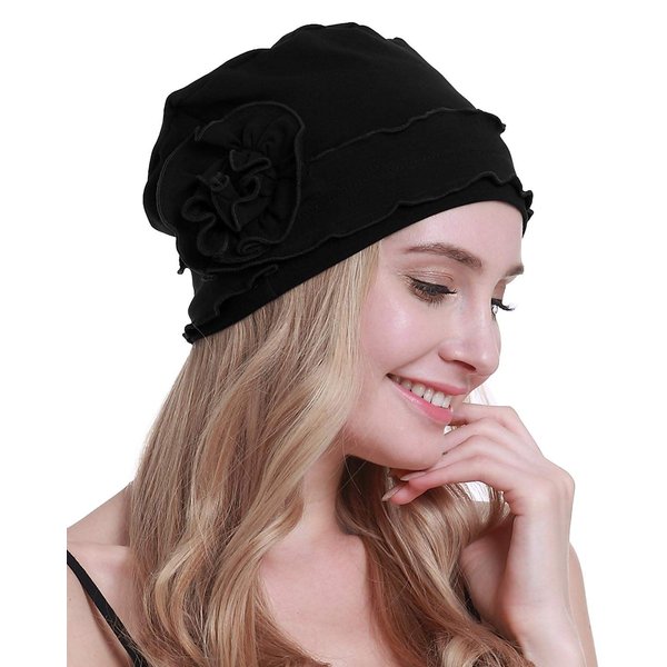 osvyo Chemo Headwear Turban Cap for Women - Cancer Beanie Hair Loss Sealed Packaging Black