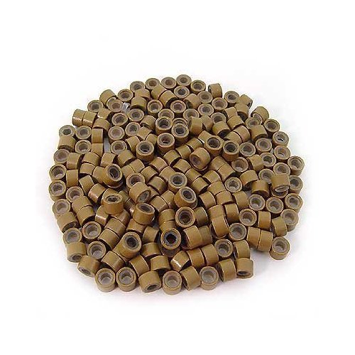 500 PCS 4.5mm Small Silicone Lined Micro Rings Links Beads Linkies For I Bonded Tip Stick Glue Hair Extensions - Color Light Brown