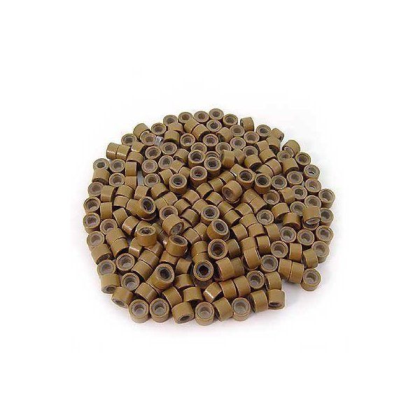 500 PCS 4.5mm Small Silicone Lined Micro Rings Links Beads Linkies For I Bonded Tip Stick Glue Hair Extensions - Color Light Brown
