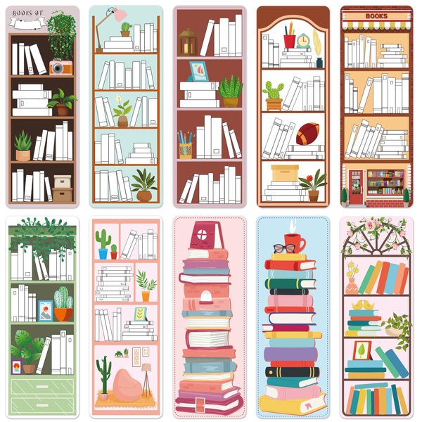 100 Pieces Book Tracker Bookmarks Bookshelf Design Bookmarks Double-Sided Reading Page Markers Bookmarks for Book Lovers Cute Bookmarks for Reading Bookmarks for Women Students School Supplies
