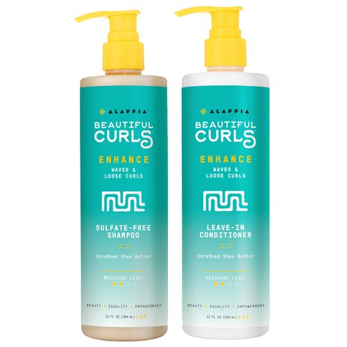Alaffia - Beautiful Curls, Curl Enhancing Shampoo and Leave-In-Conditioner - Cleanses, Soothes, Fortifies Scalp and Hair, Hydrates, Softens and Improves Elasticity, Unrefined Shea Butter, 12 Oz Each