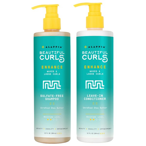 Alaffia - Beautiful Curls, Curl Enhancing Shampoo and Leave-In-Conditioner - Cleanses, Soothes, Fortifies Scalp and Hair, Hydrates, Softens and Improves Elasticity, Unrefined Shea Butter, 12 Oz Each