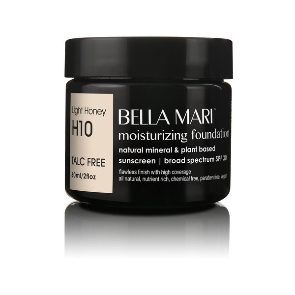 Bella Mari Natural Moisturizing Foundation, Light Honey (H10); 2floz BPA-Free Plastic