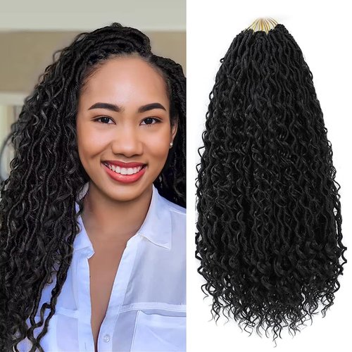 8 Packs Curly River Faux Locs Crochet Hair, 22 Inch Goddess Locs Crochet Hair for Black Women - Boho Locs Crochet Braids Hair Extensions (22Inch, 8Packs, 1B)