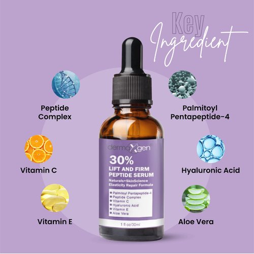 Dermaxgen Lift And Firm - 30% Peptide Serum, Matrixyl 3000, Vitamin C & E + Hyaluronic Acid + Aloe Vera, Lifts, Firms & Tightens Skin + Pure Organic Anti-aging Serum (1 FL OZ)