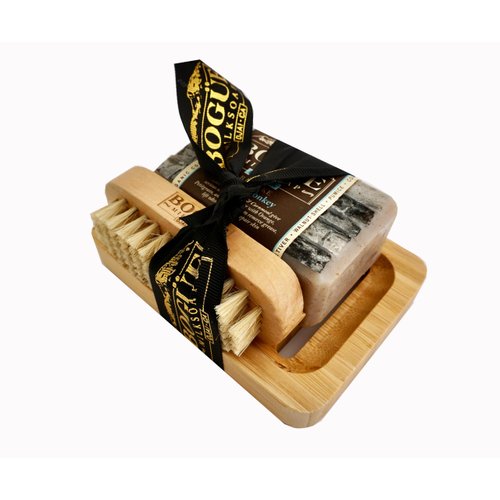 Handmade Goat Milk Soap Giftset- BOGUE BESPOKE No.13XL GreaseMonkey Blend -Serious scrubbing power soap with Essential oils of Orange & Vetiver help repair skin. Sisal Cloth, Nail Scrubber & Tray