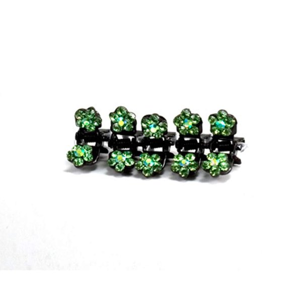 Small Decorative Hair Jaw Clips Mini Petals Rhinestone Crystal Hair Claw Clips, Set of 5, Green