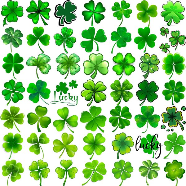 FANRUI 48 PCS 3D Shamrock Temporary Tattoos For Kids Adults Irish Party Favor Accessories, St. Patrick's Day Tattoos Stickers Women Men, Saint Patricks Day Tattoo Lucky Green Four Leaf Clover Decals