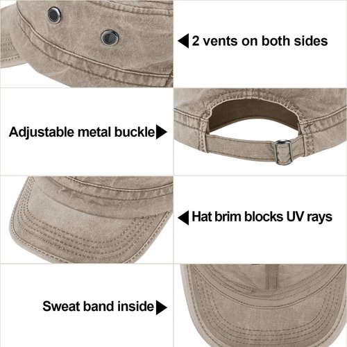Geyoga Army Cap Cadet Military Hat for Men Women Washed Cotton Flat Top Cap Unisex Baseball Cap Adjustable Military Hat