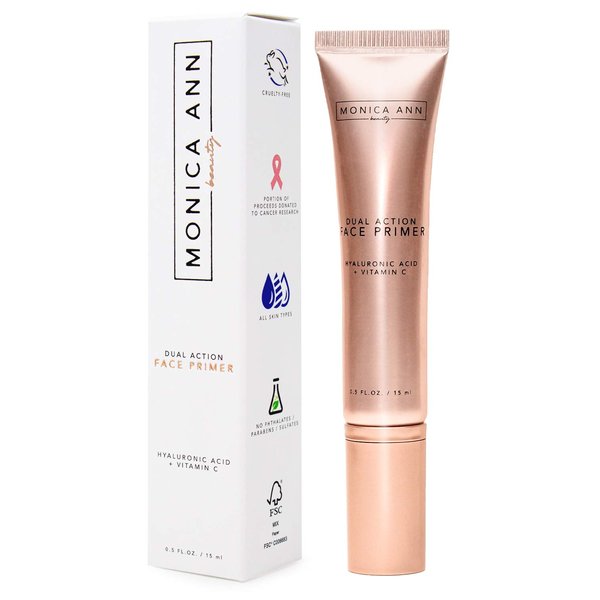 Monica Ann Beauty Dual-Action Face Primer - 15 mL | Hydrating Makeup Primer With Vitamin C & Hyaluronic Acid | Smoothing Translucent Matte Pore Minimizer | Foundation Primer For Any Skin Tone