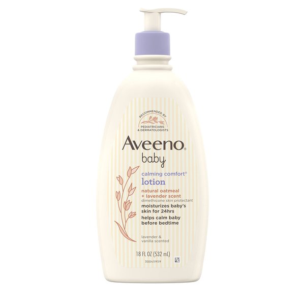 Aveeno Baby Calming Comfort Moisturizing Lotion with Relaxing Lavender & Vanilla Scents, Non-Greasy Body Lotion with Natural Oatmeal & Dimethicone, Paraben- & Phthalate-Free, 18 fl. oz