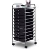 ReunionG 10-Drawer Rolling Storage Cart, Black, 15"D x 11.5"W x 2.5"H