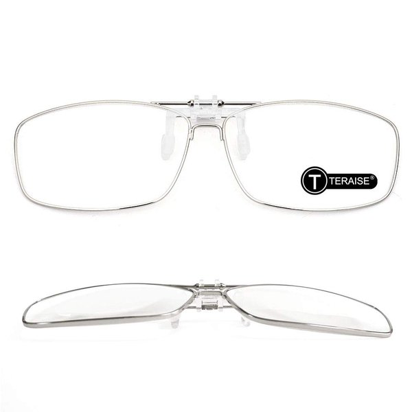 TERAISE Clip On Reading Glasses with Flip Up Function Metal full-Frame Clipped on prescription glasses Designed for myopia Fashion readers for men and women HD lens Portable glasses case(2.5X)