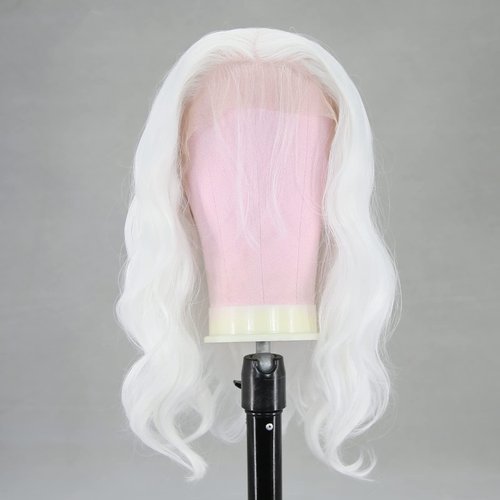 BTWTRY Short White Wig Loose Curly Wavy Lace Front Wigs Synthetic Hair Snow White Bob Wigs for Black Women Pre Plucked Natural Hairline with Baby Hair (White)