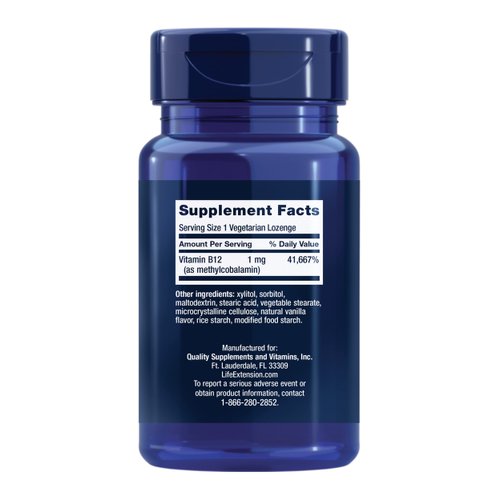 Life Extension Vitamin B12 Methylcobalamin 1mg - Vitamin B supplement For Brain Health & Cognition – Vegetarian Lozenges Dissolve in Your Mouth -Gluten-Free, Non-GMO, Vegetarian – 60 Counts