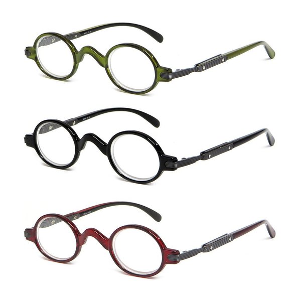 Calabria R314/R501S Vintage Retro Metal Reading Glasses +6.00 Black, Olive, and Red (3 Pack) Men & Women Designer Professor Round One Power Readers