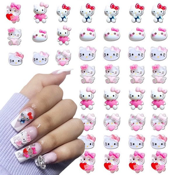 Cute Cat Nail Charms Cartoon Nail Art Charms 3D Kawaii Cat Design Nail Rhinestones Cute Nail Charms for Acrylic Nails Cartoon Flatback Charms Nail Jewelry for DIY Craft Phone Case Decoration